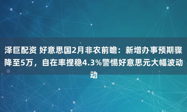 泽巨配资 好意思国2月非农前瞻：新增办事预期骤降至5万，自在率捏稳4.3%警惕好意思元大幅波动