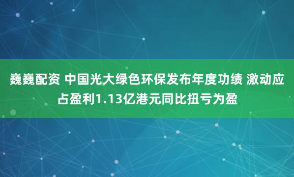 巍巍配资 中国光大绿色环保发布年度功绩 激动应占盈利1.13亿港元同比扭亏为盈