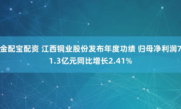 金配宝配资 江西铜业股份发布年度功绩 归母净利润71.3亿元同比增长2.41%